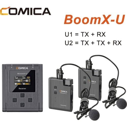 Comica BoomX-U Wireless Microphone U1 U2 Broadcasting Level Mic Mini UHF Transmitters Receiver Kit for Cell Phone Camera DSLR