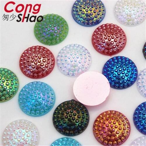 Cong Shao 100PCS 16mm AB Color Acrylic Round Rhinestones trim Flat Back stones and crystals DIY Wedding Dress Button CS543