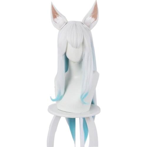 YOYOCOS LOL Game Spirit Blossom Ahri Wig With Ears Cosplay Costume Heat Resistant Synthetic Hair White Mixed Blue Long Wigs