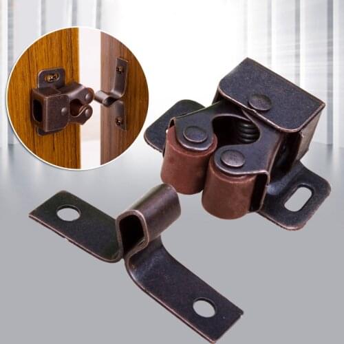 Double Roller Catch Cupboard Cabinet Door Latch Hardware Stainless Steel Door clip Kitchen Bronze silver Door Handle Home