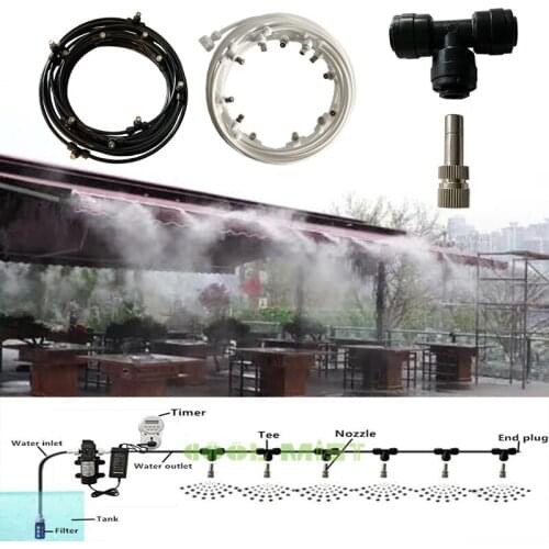 Electric sprayer 12V water mist pump kits 8M-18M with timer 6mm slip lock nozzles mister garden sprinkler irrigation system S349