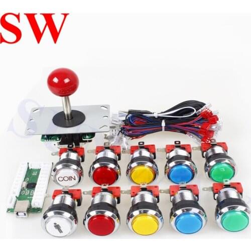 Game Arcade DIY Kits LED USB Encoder To PC Joystick Game Chrome Plating LED Illuminated Push Button For Arcade Mame Raspberry Pi