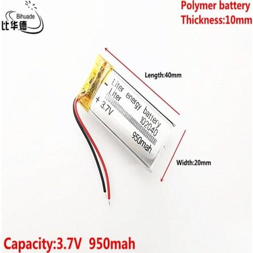 Liter energy battery Good Qulity 3.7V,950mAH 102040 Polymer lithium ion / Li-ion battery for tablet pc BANK,GPS,mp3,mp4