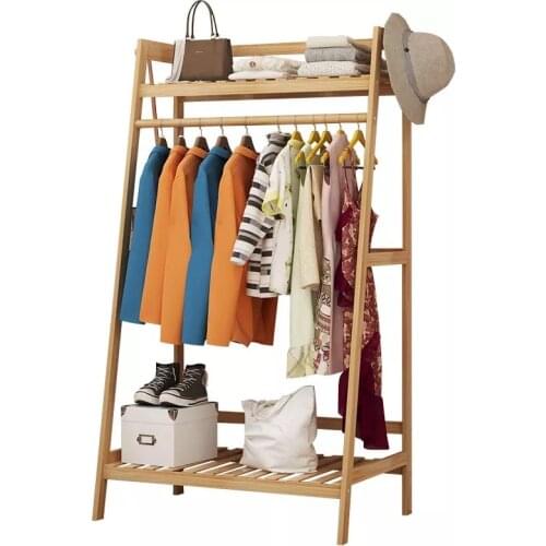 Multi-function Coat Rack Floor Standing Clothes Hanger Stand Clothes Hanger Furniture Wardrobe Shoe Hat Rack Wood