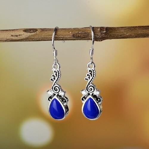Fashion Small Dangle Earrings for women Water drop Earring Blue Stone Vintage Ethnic Indian Jewelry Accessoires