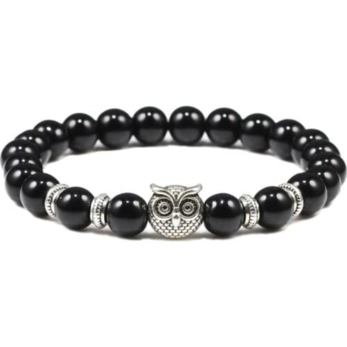 Natural Fashion Bracelet Black Lava Matte Stone Owl Buddha Bead Men Bracelets Bangles for Women Charm Yoga Jewelry Gift Pulseras