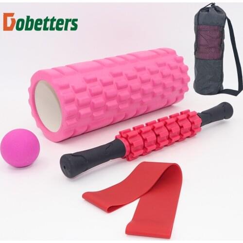 Yoga Tools Kits: 33*14 or 33*13 Roller, 38cm Roller with 2 handles, 6.3cm Ball, 60*5*0.09cm Elastic Tape and packing Net Bag