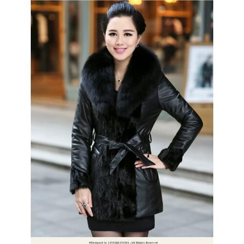 Real Leather Jacket Patchwork Genuine Mink Coats Women Winter Sheepskin Coat Real Fox Fur Collar Plus Size 6XL 1554