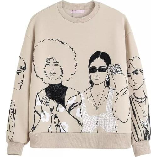 New Women Sweatshirts Beautiful Girls Printed Long Sleeves O-Neck Chic Lady Fashion Casual Woman Pullover Hoodie Tops Clothes