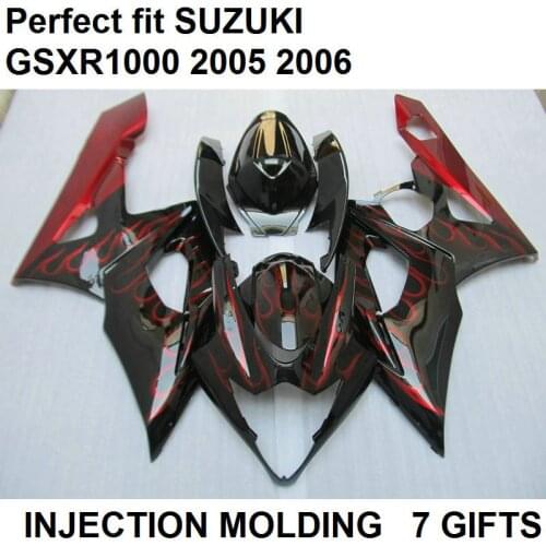 New motorcycle fairing kit for Suzuki injection molding GSXR1000 k5 k6 red flames black fairings set GSXR1000 2005 2006 LY38