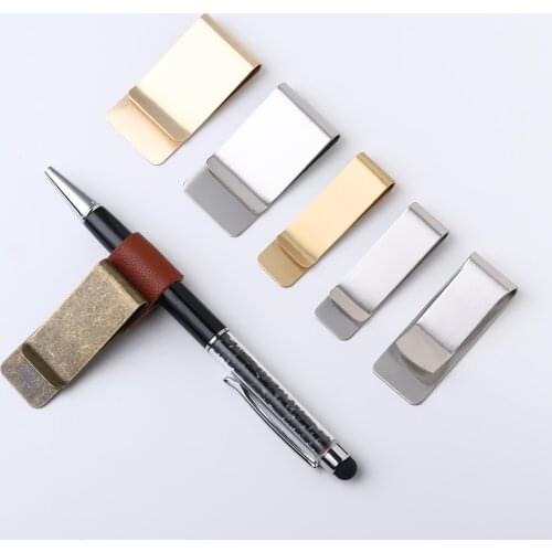 1PC Handmade Stainless Steel Leather Brass Clips Pen Holder Clip Journal Notebook Paper Folder School Office Supply