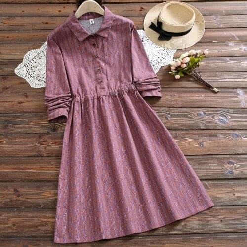 Spring autumn women long sleeve casual dress new arrival Tun-down collar print mori girl vestidos