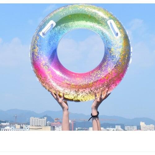 2019 Adult swimming ring sequins transparent color life buoy water inflatable adult and children swimming equipment Random color