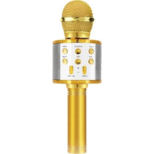 Protable Musical Microphone Wireless Bluetooth Microphone Handheld Karaoke Mic Speaker Machine for Android/iPhone Golden