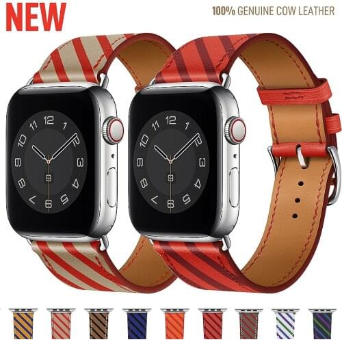 100% Genuine Cow Leather loop Bracelet Belt Band for Apple Watch 6 SE 5 4 42MM 38MM 44MM 40MM Strap for iWatch 6 5 4 Wristband
