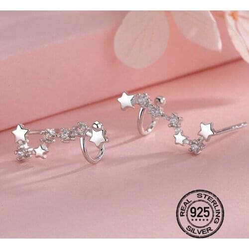 S925 Silver Earrings For Women Set Zircon Crystal Big Dipper Personality Five-Pointed Star Simple Fashion Lady Jewelry INEFFA