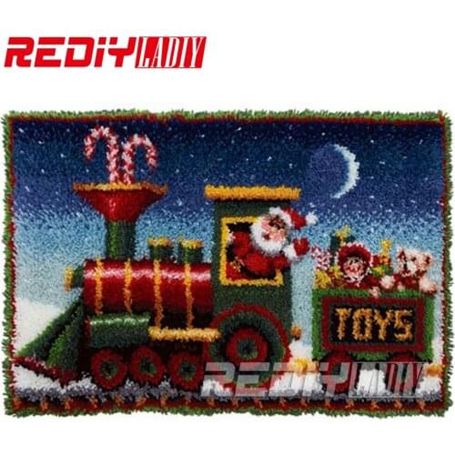 DIY Carpet Rug Santa Clause Train Blanket Latch Hook Rug Crocheting Tapestry Acrylic Yarn Cushion Set for Embroidery Floor Mat