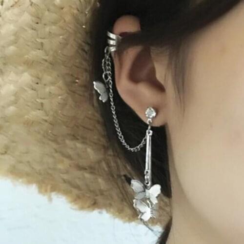 Korean Earings Fashion Jewelry Butterfly Tassel Ear Pin Chain Double Earrings Oorbellen Luxury Jewelry For Women