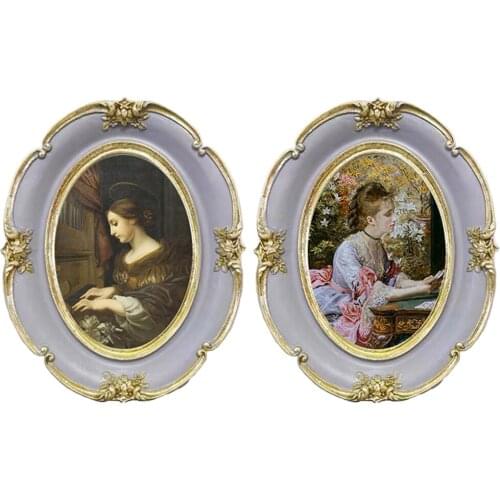 Vintage Baroque Oval Photo Frame Antique Table Resin Decoration Ornate Textured Picture Frame for Home Decor European Style