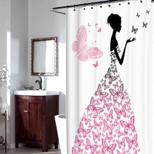 High-quality Waterproof Polyester Bathroom Curtain With Plastic Hooks Thicken Shower Curtains Bathroom Hanging Curtain