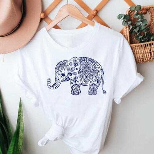 Graphic T Top Lady Print Female Tee T-Shirt Women Summer Tshirts Elephant Cartoon Cartoon Fashion Short Sleeve 90s Clothes