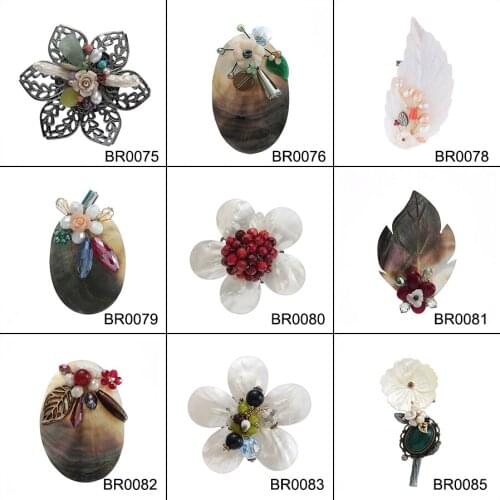 Vintage Brooch Pin Women Oval Shell Metal Flower Leaf Crystal Large Broches Party Dress Corsage Jewellery Gift BT21 New Badge