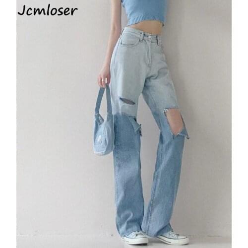 Hole Straight Womens jeans Baggy Vintage High Waist Boyfriends Mom Denim Pants Distressed Streetwear 2021 Female pant Trousers