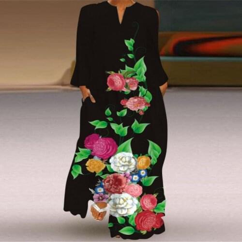 Boho Printed Dress 2021 New Beach Vintage Long Dresses Plus Size 4XL 5XL Autumn Woman Long Sleeve Casual Maxi Dress Lady Vestido