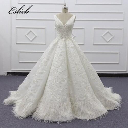 Eslieb Stunning real work wedding dress 2020 robe de soiree Feathers Wedding dresses Custom made Bride Dresses