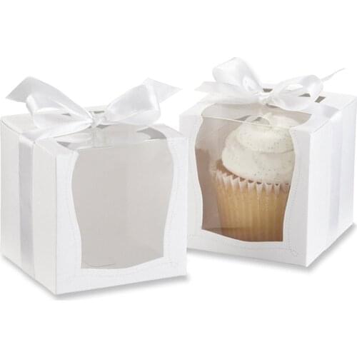 1pcs White Brown Kraft Paper Cupcake Box Cake Box With Clean PVC Window Birthday Wedding Party Favor Box Cake Packaging
