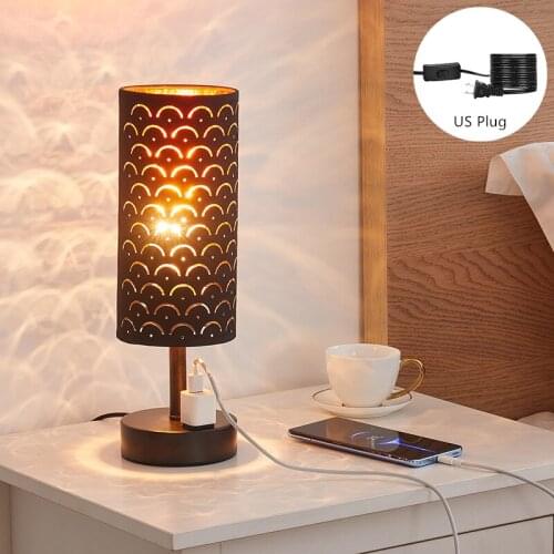 1Pc Creative E26 LED Table Lamp US Plug Dimming Bedside Night Light Reading Desk Luminaire with Cloth Lampshade (with Bulb)
