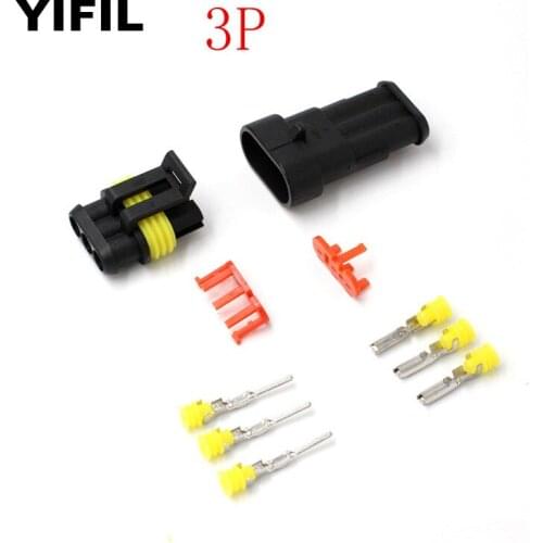 10sets/lot 3 Pin/Way AMP Superseal Sealed HID Waterproof Electrical Wire Auto Connector Plug Socket Housing 282105-1 282087-1