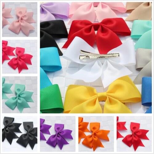 2pcs boutique solid girls children stain hair clip bows ribbon flower hairband hairpins baby hair barrettes accessories headwear