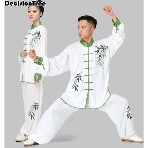 2021 martial arts set taiji kungfu clothes male female bamboo embroidery cotton long sleeve martial art uniform suit