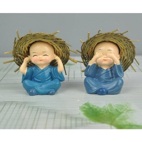 4 Pcs with Straw Hat Four Monk Resin Handicraft Factory Direct Selling Small Decor Miniatures Figurine Home Decor Garden