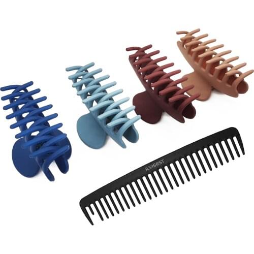 4 PCS Hair Clips, Large Wide Detangle Brush, Large Hair Claw Clips for Thick Hair,Strong Hold Hair Clips for Women and Girls