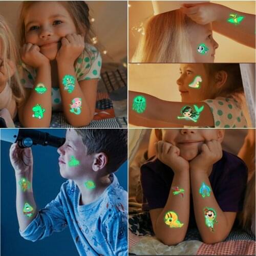 5pcs/lot Luminous Tattoo Face Temporary Color Unicorn Mermaid Dinosaur Tattoo Child Cute Tattoo Sticker Body Tattoo for Kids