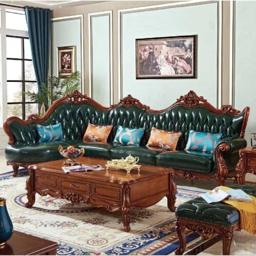 7 Seaters L Shaped Corner Sofa Dark Green Leather Couch