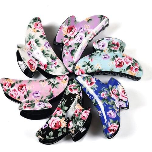 9cm Hair Claws Clip Flower Floral Printing Acrylic Hair Clips For Girl Hairpins Accessories Women Headwear Haircrab 21014