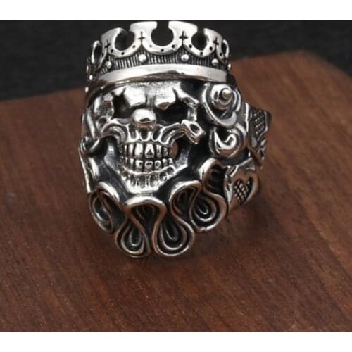 925 Sterling Silver Mens Biker Skull Joker punk Ring Rings Jewelry A5094