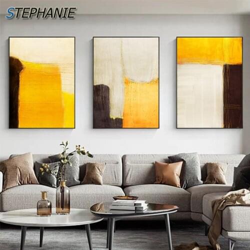 Abstract Yellow Black Canavs Painting Modern Wall Art Bright Wall Pictures for Living Room Nordic Gold Lines Posters and Prints