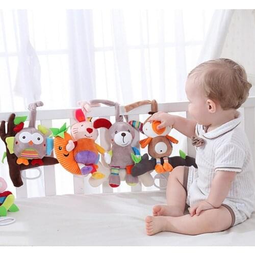 Baby Rattles Cartoon Animal Shape Plush Baby Stroller Wind Chime Lathe Pendant Accessories for Kids