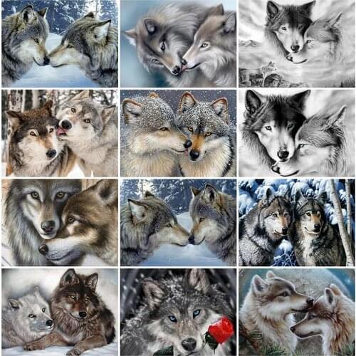 HUACAN Diamond Embroidery Full Drill Wolf 5D DIY Diamond Painting New Arrival Animal Mosaic Handmade Home Decor