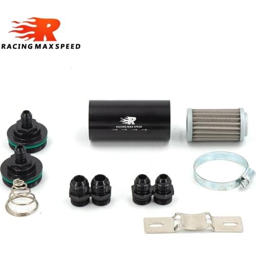 Aluminum 51MM Fuel Filter E85 Stainless Steel Filter With 100 Microns Steel Element AN6 AN8 AN10 Adaptor Fittings