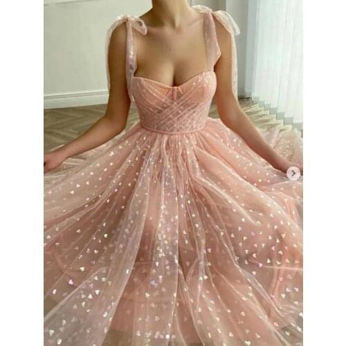 Shiny Fairy Prom Dresses Robes de cocktail Sweetheart Peach Tulle Tea Length Wedding Party Gown Short Graduation robes de soirée