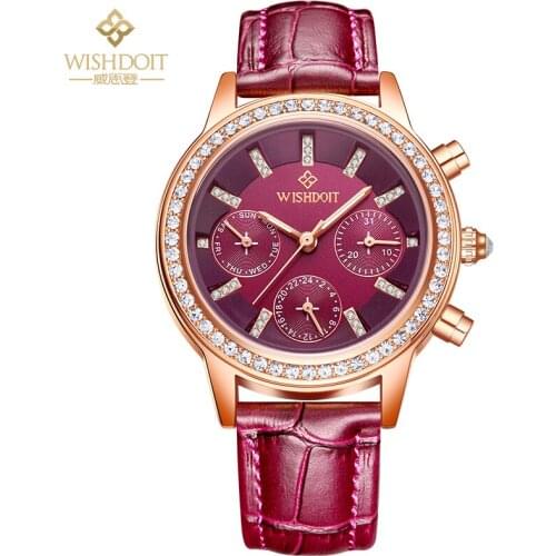 WISHDOIT Ladies Watches Luxury Fashion Trend Waterproof Luminous Week Calendar Diamond Dial Womens Quartz Female Clock