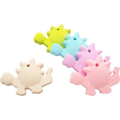 Chenkai 10PCS BPA Free Silicone Dinosaur Teether Baby Cute Cartoon Teething For Baby Necklace Pendant Teething Chewing Toys