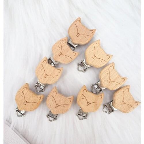 Chenkai 50PCS Wooden Fox Pacifier Clips DIY Organic Eco-friendly Nature Baby Pacifier Rattle Teething Grasping Sensory Toy