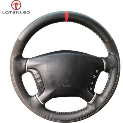 LQTENLEO Black Genuine Leather Suede Car Steering Wheel Cover For Mitsubishi Pajero 2007-2019 Galant 2008-2012 Zinger 2008-2011
