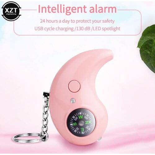 130dB Self Defense Emergency Alarm Compass Girl Women Outdoor Security Alert Loud Personal Safety Scream Keychain Rechargeable